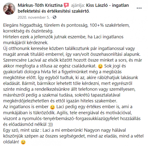 Névtelen eladó vélemény
